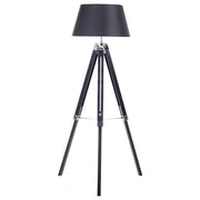 Lampada da Terra Nero Policotone Paralume Gambe in Legno 143 cm Treppiede Moderno Stile Industriale Soggiorno Camera da Letto
