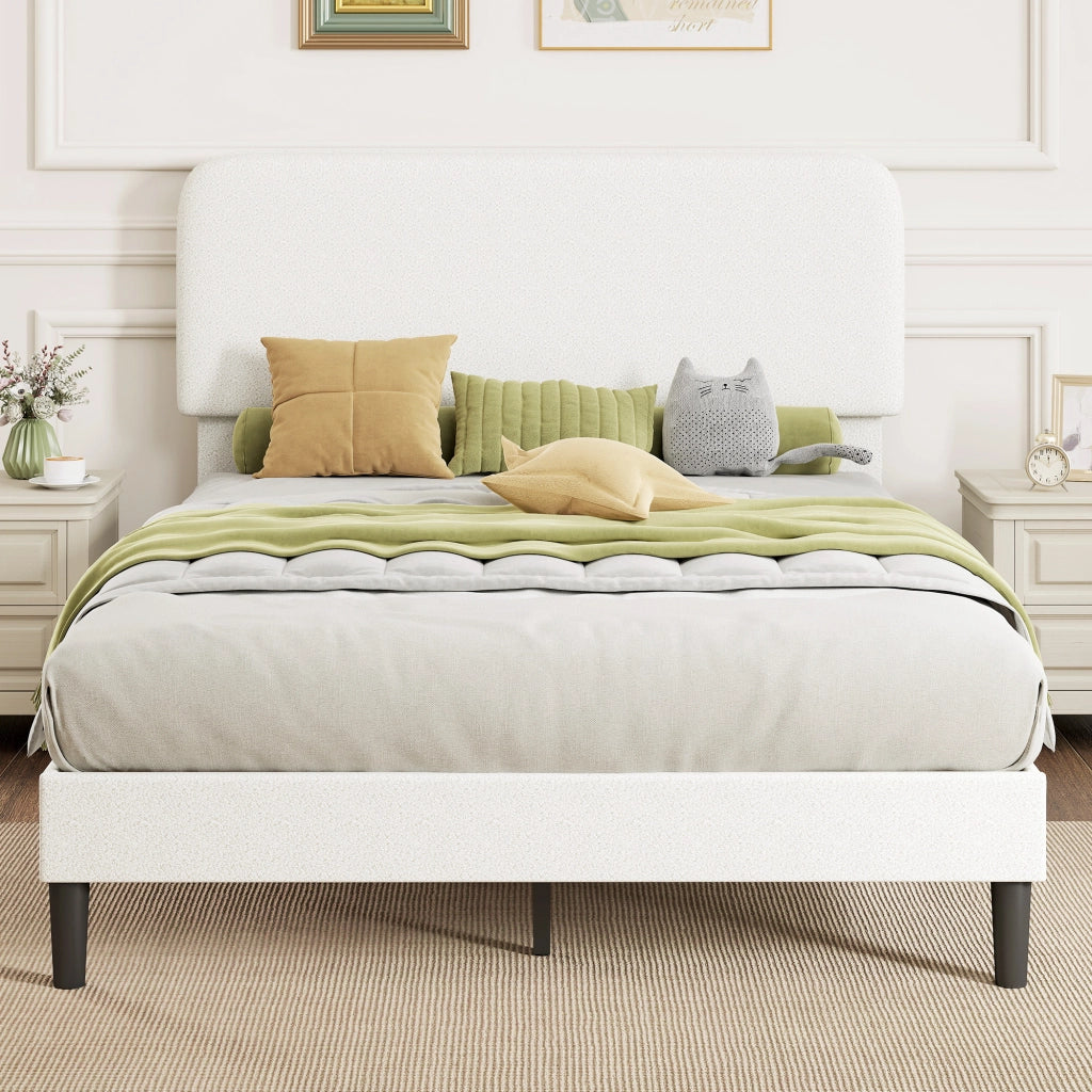 Letto imbottito 140x200 con testiera regolabile in pile teddy ¨C zephmum ¨C bianco