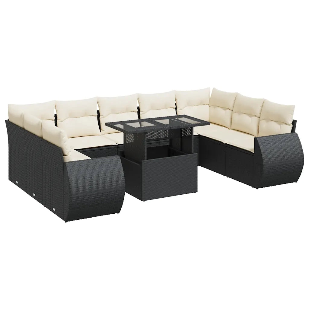 Set Divani da Giardino 10pz con Cuscini in Polyrattan Nero 3326697