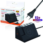 Trade Shop - Caricabatterie Multifunzione 7 In 1 65w Ricarica 4 Usb Wireless Qc 3.0 Pd T3070 -