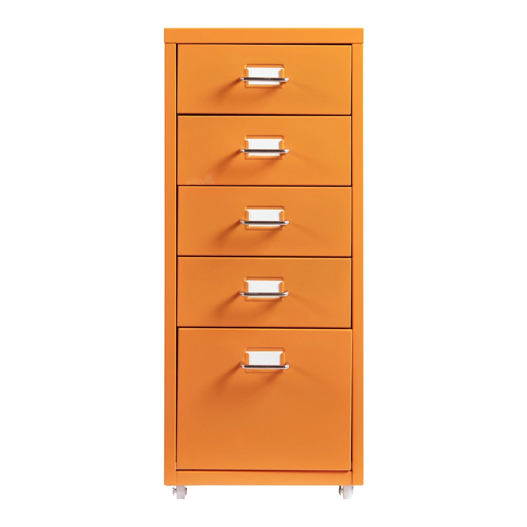 Cassettiera Kökar in Acciaio Mobile Archivio con 5 Cassetti e Rotelle - Arancione [en.casa]