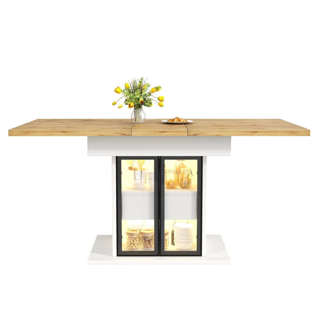 Tavolo da pranzo allungabile 110-140 x 80 cm con contenitore e LED RGB; bianco