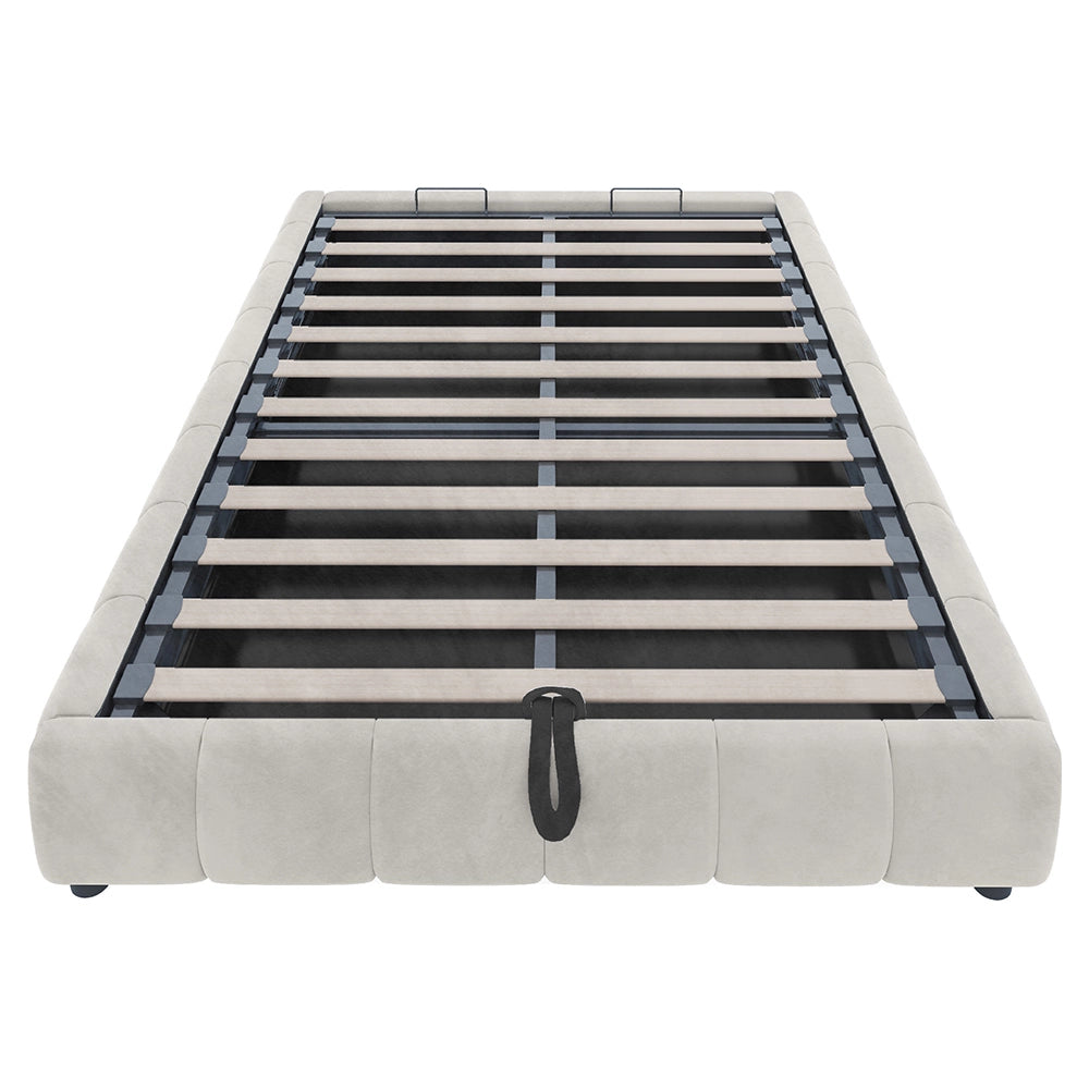 Letto-Xylo-140x200 cm-LED, idraulico, sospeso, beige