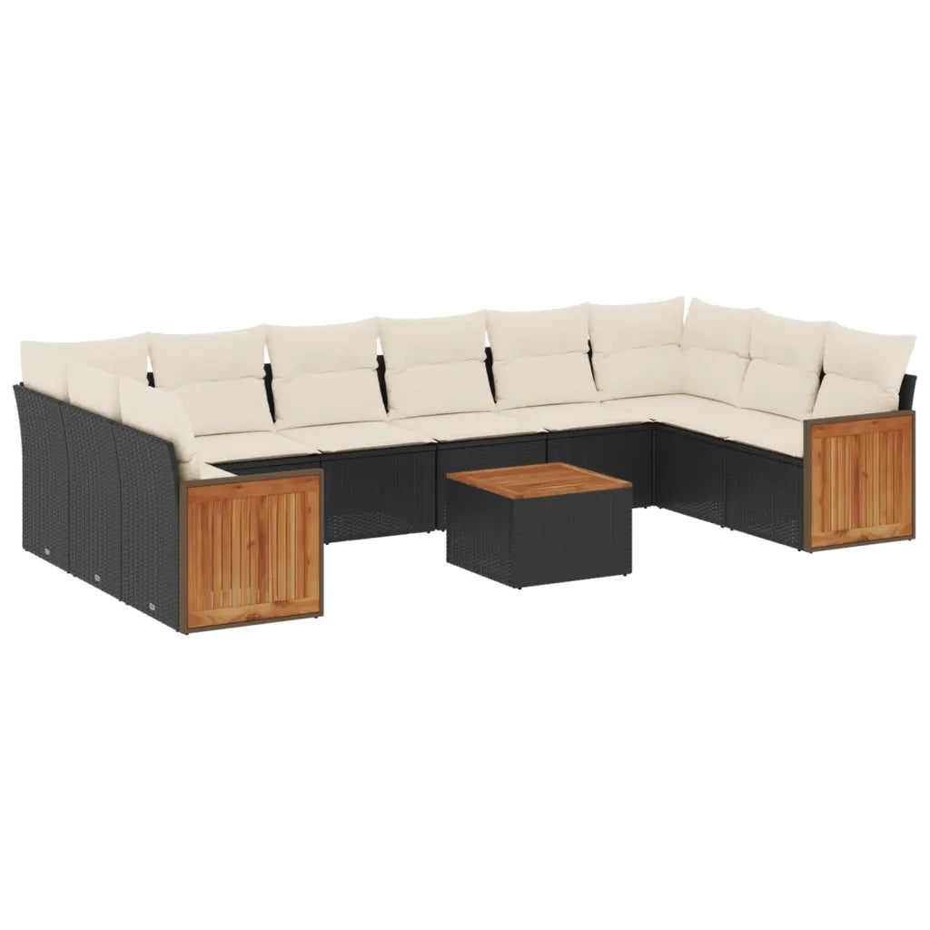 Set Divani da Giardino 11 pz con Cuscini in Polyrattan Nero 3260411