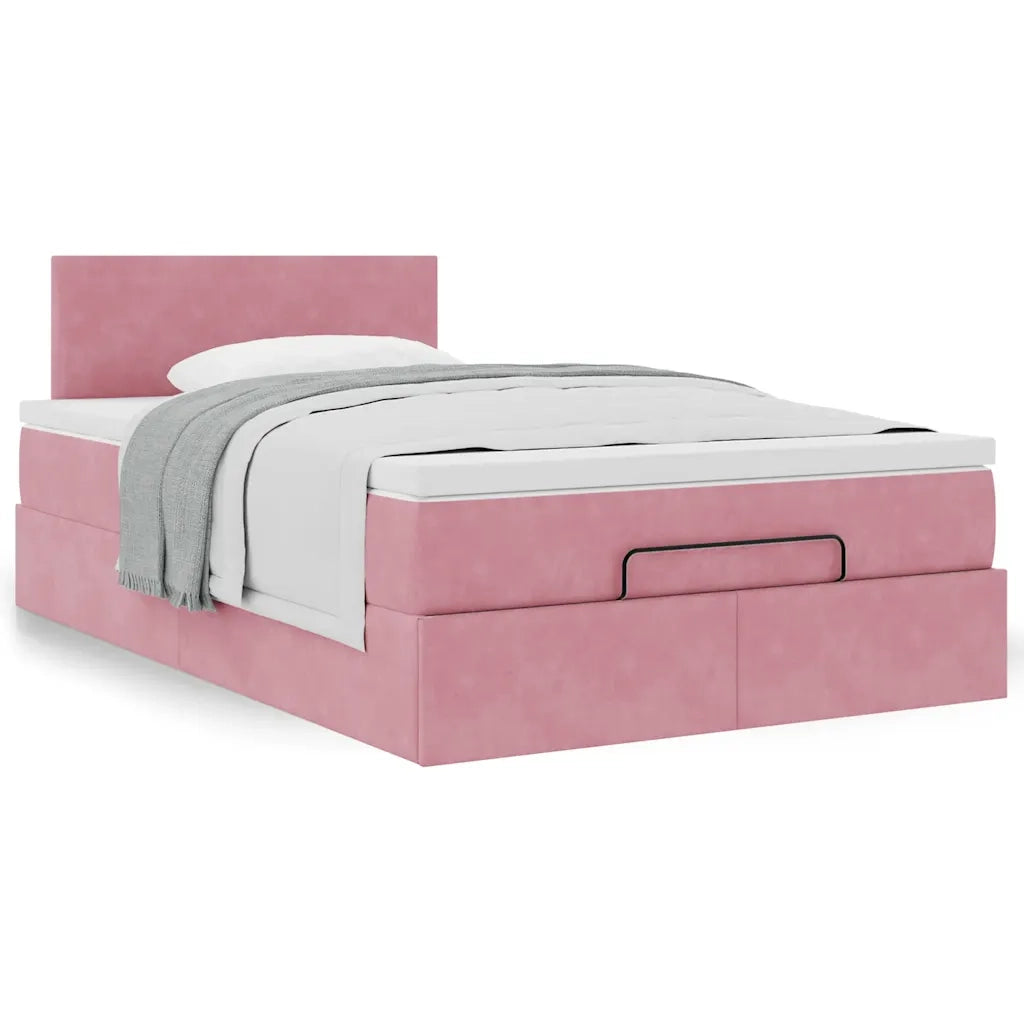 Struttura Letto Pouf con Materasso Rosa 120x200 cm Velluto 3311698