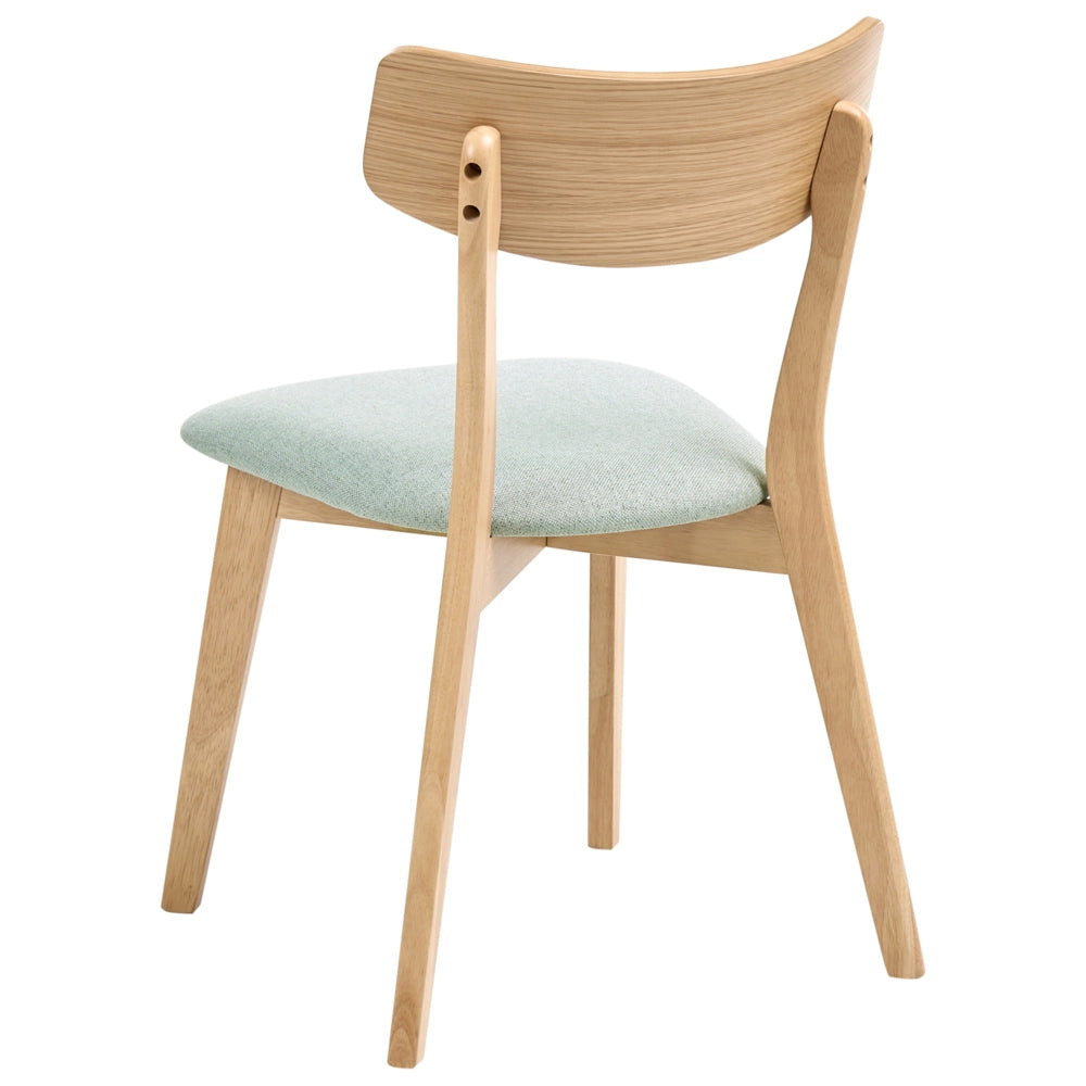 Set di 2 sedie da pranzo con seduta in tessuto grigio chiaro e struttura in legno massiccio chiaro retrò senza braccioli