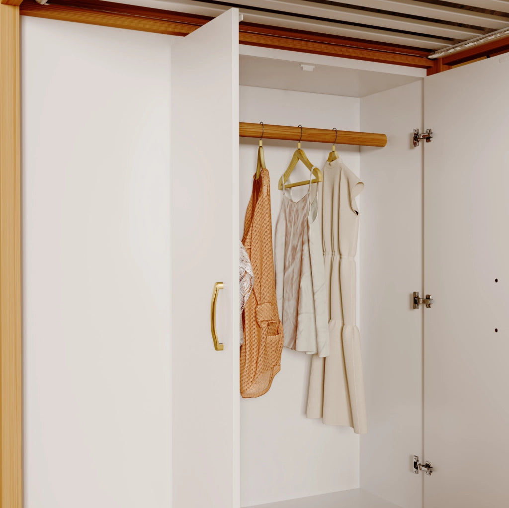 Letto a soppalco 90x200 cm con guardaroba, ripiani e scala portaoggetti