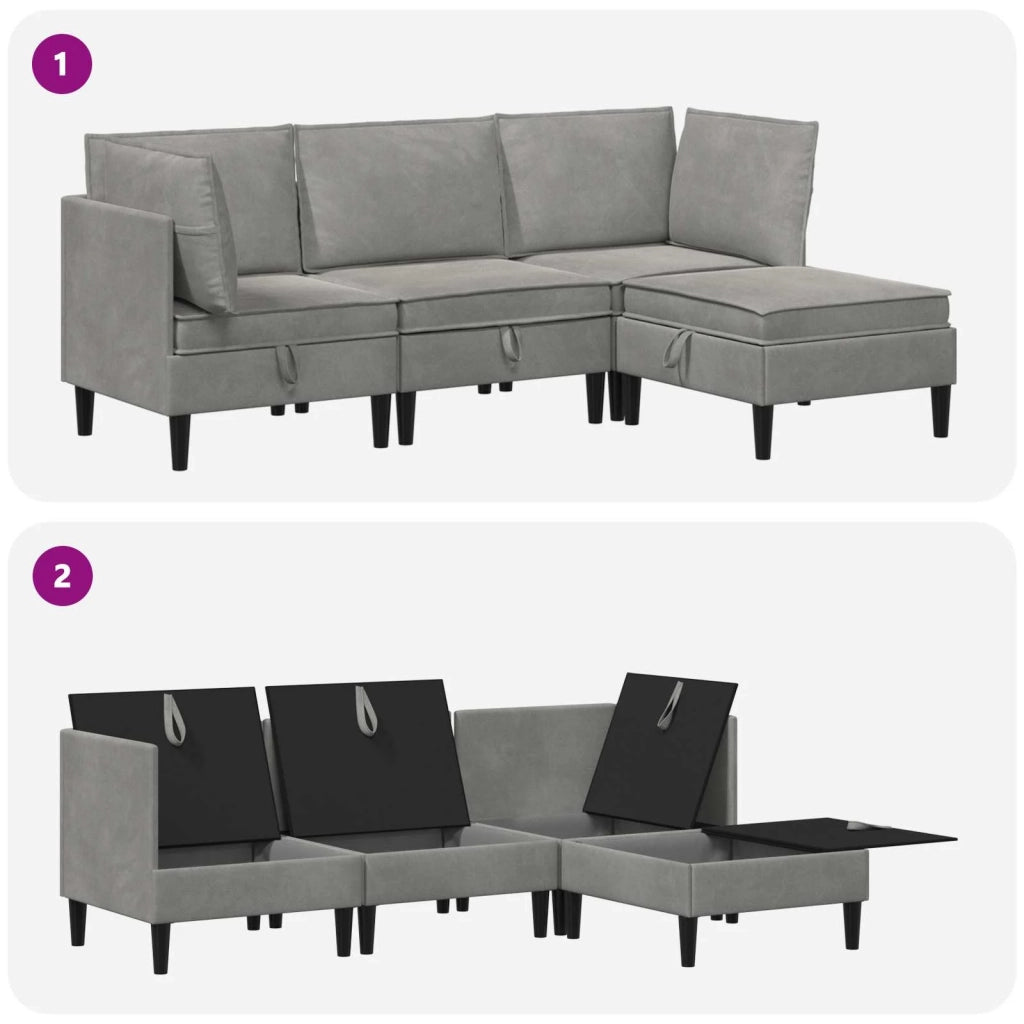 Set di mobili per il soggiorno 4 pcs Grigio Chiaro Velluto