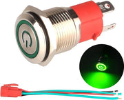 Pulsante a Distanza 12V-24V / 15A Non Idrogrado Lampada LED Verde con LED con Interruttore a 16 mm con Prese di Corrente