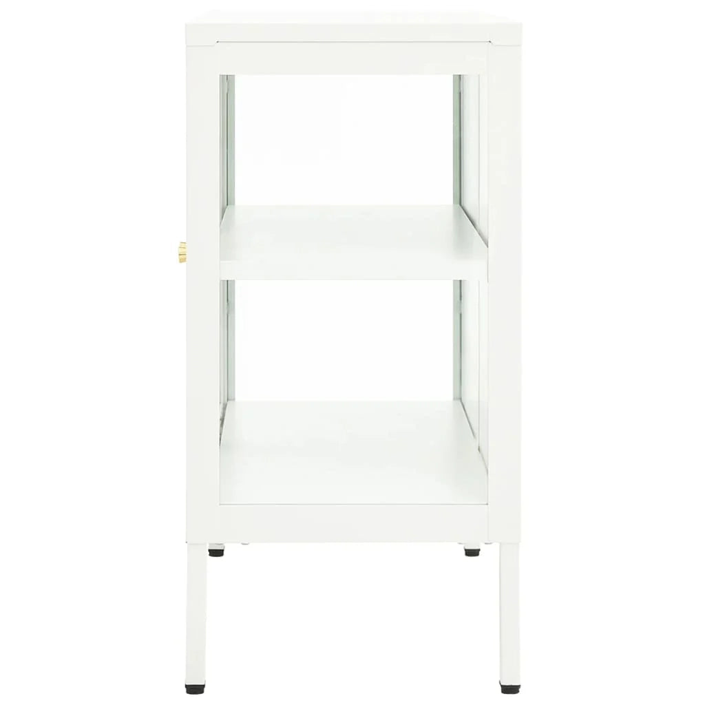 Buffet credenza cassettiera armadio mobile contenitore organizer per cucina soggiorno salotto 70 x 35 x 70 cm acciaio e vetro bianco 02_0030490