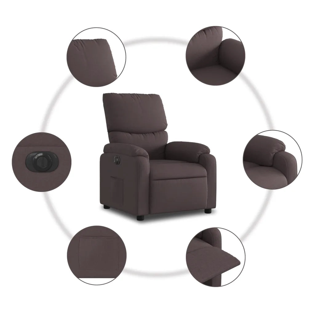 Poltrona Elettrica Reclinabile-Divano Sedia Marrone Scuro in Tessuto 237811