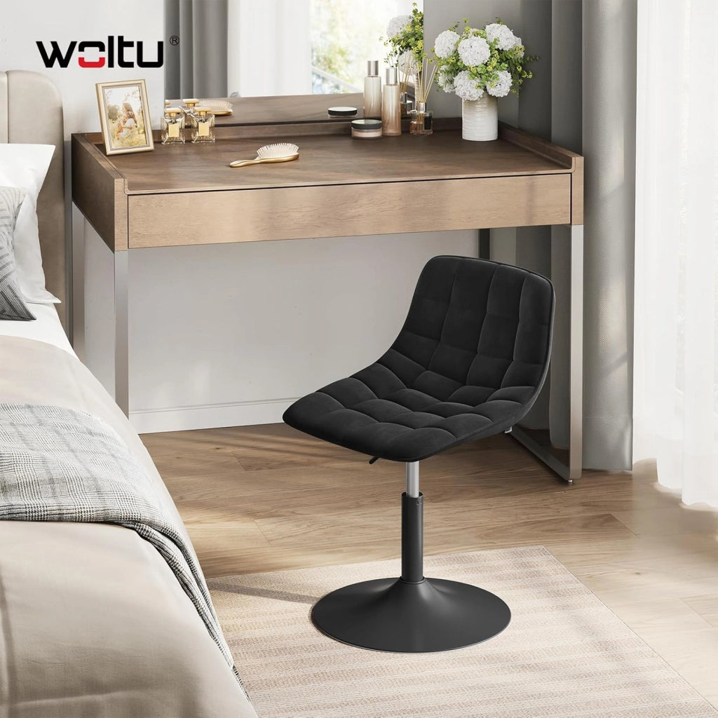 2X Sgabelli da trucco Sgabelli per Tavolo da Trucco Sedia Alta da Cucina Girevole 360° in Velluto con Schienale Altezza Regolabile Sgabello Moderno, Nero, 38-49.5cm