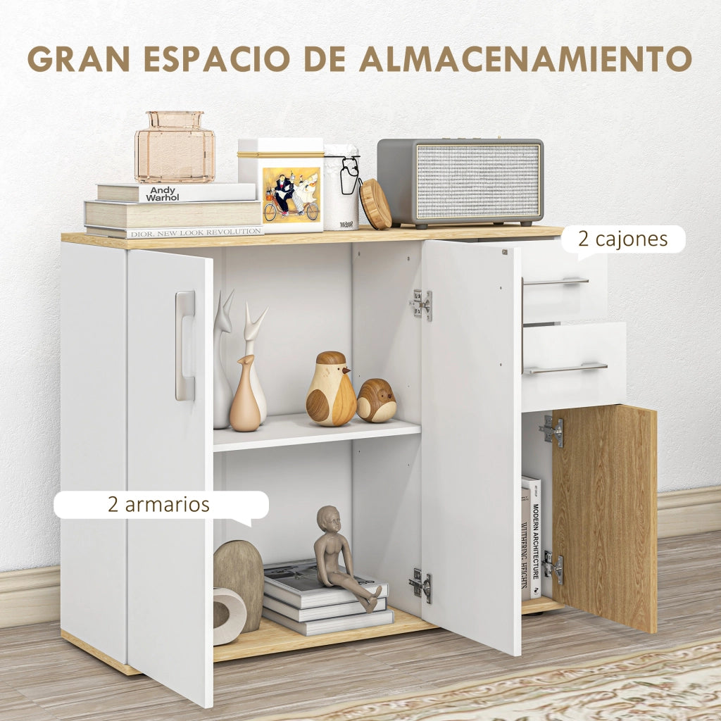 Tavolo da cucina con cassetti e ante ¨C zephmum ¨C 90x30x75,5 cm bianco e legno