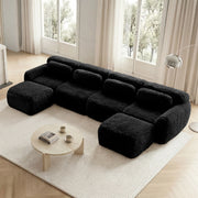 OKWISH Divano Modulare a U, senza Montaggio, Configurazione Libera con Cuscini e Base Antiscivolo, Peluche, Nero