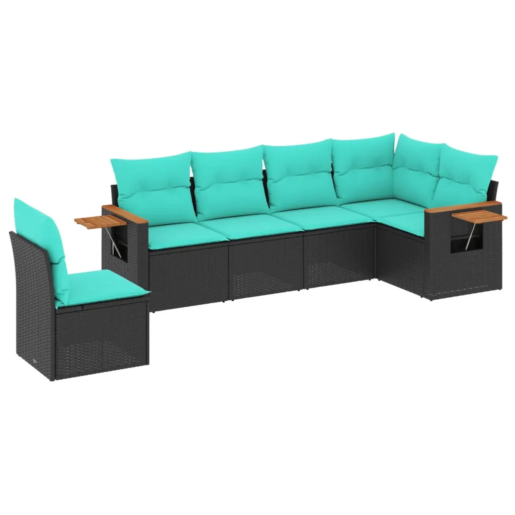 Set Divani da Giardino 6 pz con Cuscini Nero in Polyrattan 3226855