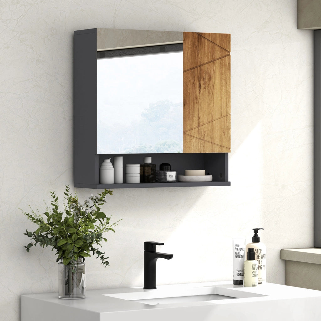 Armadietto da bagno specchio 2 ante ¨C zephmum ¨C naturale 55x17x55 cm