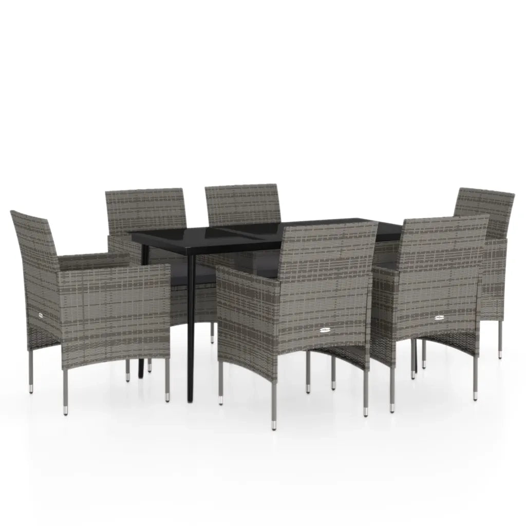 Set da Pranzo da Giardino 7 pz con Cuscini Grigio e Nero 3099314