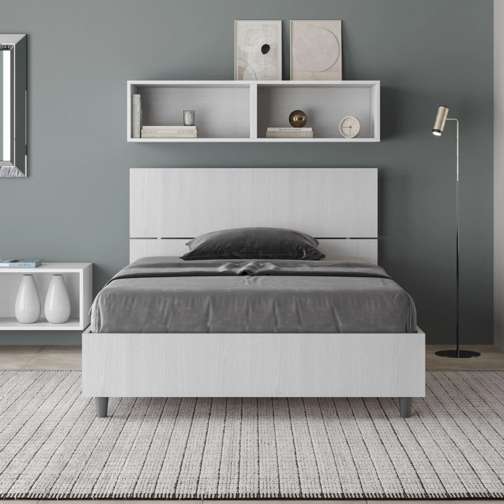 BS COM Letto una piazza e mezza senza rete 120x200 testata dritta bianco frassino