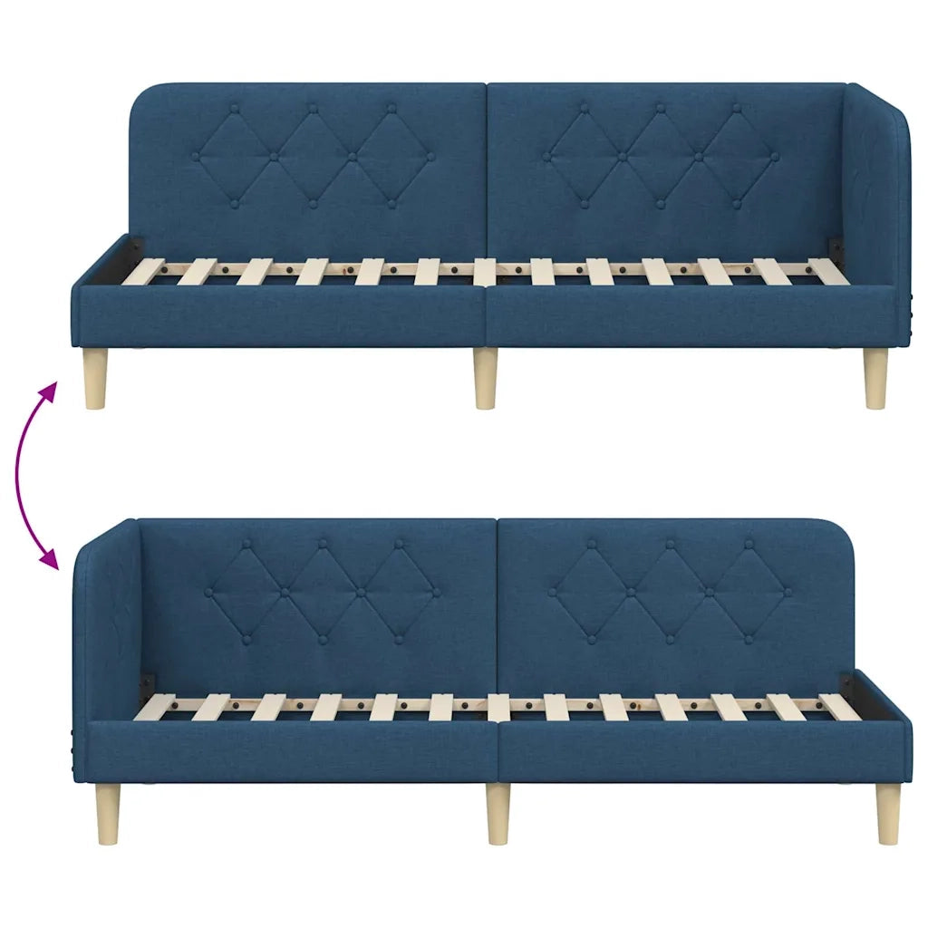 Cornice del letto ad angolo Blu 80 x 200 cm Tessuto