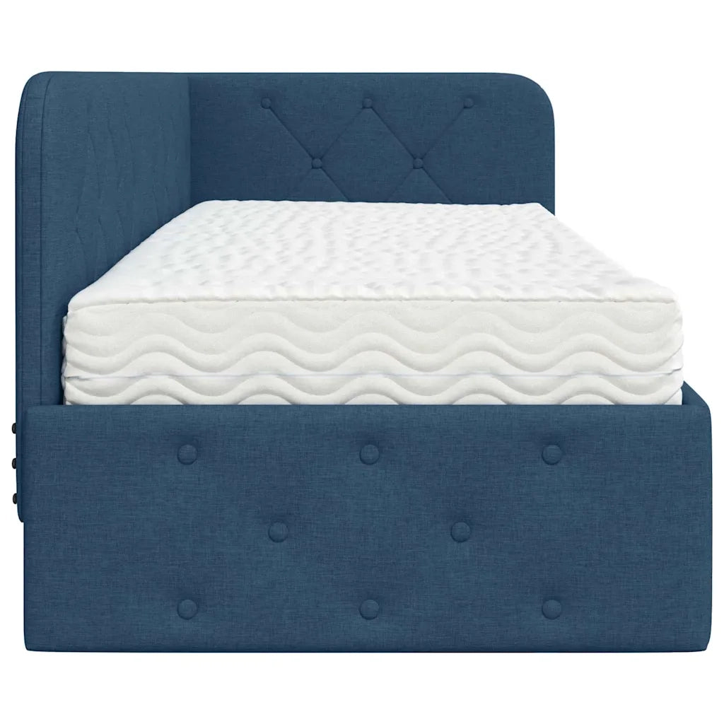 Cornice del letto ad angolo Blu 80 x 200 cm Tessuto
