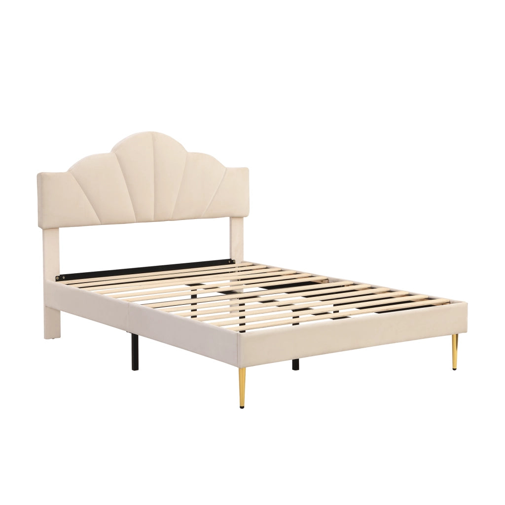 Lit matrimoniale 140 × 200 cm 2 posti con testiera regolabile, senza materasso, in velluto, beige