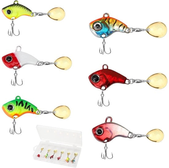 Kit di Spinner per Pescare - Set 6 pezzi - Spinnerbait con Loodkop - Vishaak per Trota/Sogliola - Fermo Corrosione in Acciaio Inossidabile - Duraturo e Resistente