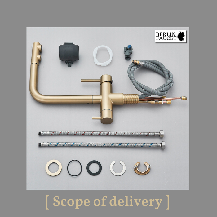 Felix | Rubinetto estensibile 3 vie oro opaco | Rubinetto cucina osmosi Gastro acciaio inossidabile | Miscelatore 360 gradi | Filtra 3 connessioni