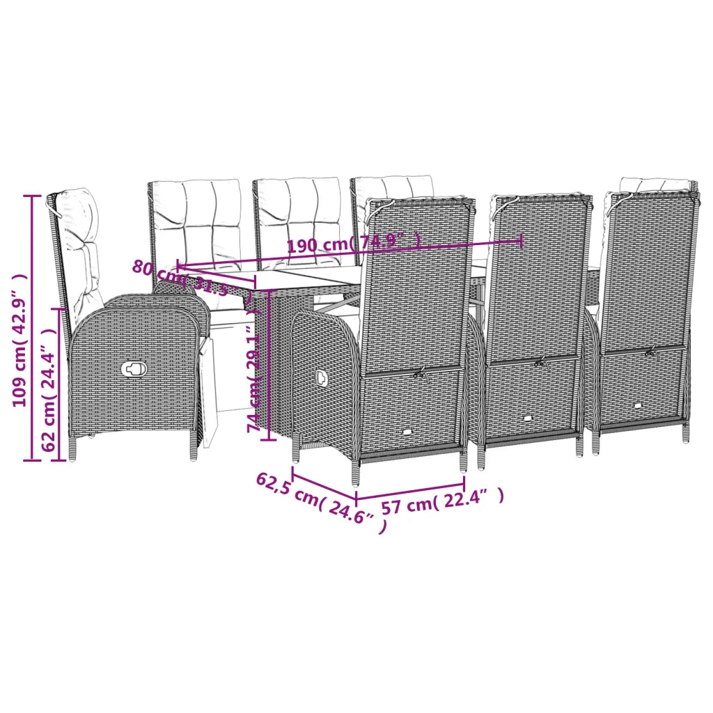 Set da Pranzo da Giardino 9 pz con Cuscini in Polyrattan Grigio 3213533