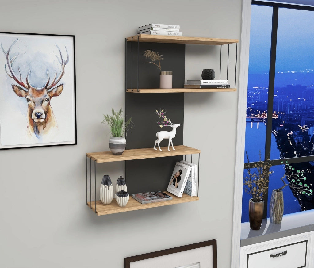 Mensola da parete in legno "Destan" - 65 x 19 x 96 cm - Marrone