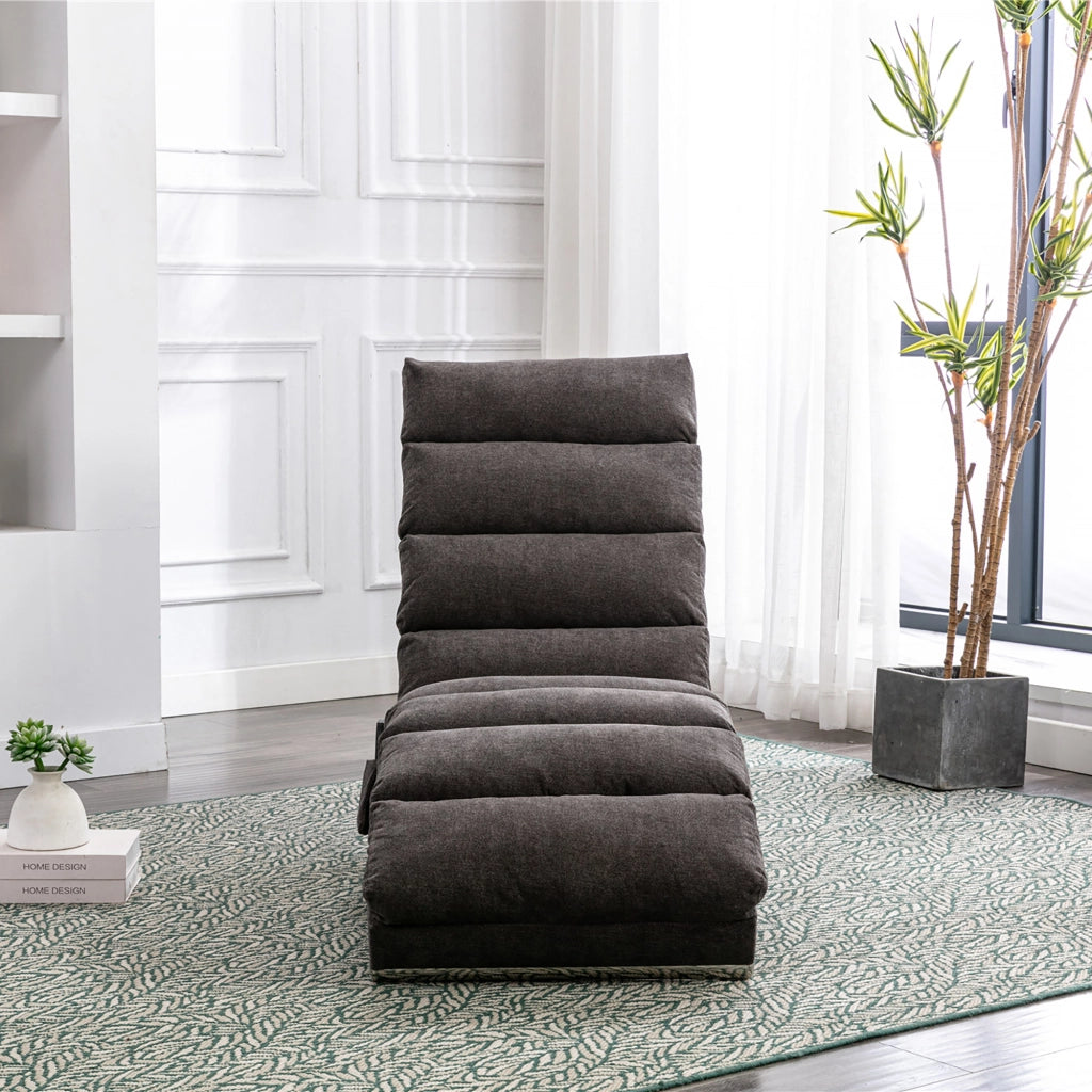 OKWISH Chaise Longue Massaggiante, Schienale Ergonomico 140° con Vibrazione Delicata e Tasca Laterale, Lino Grigio Scuro