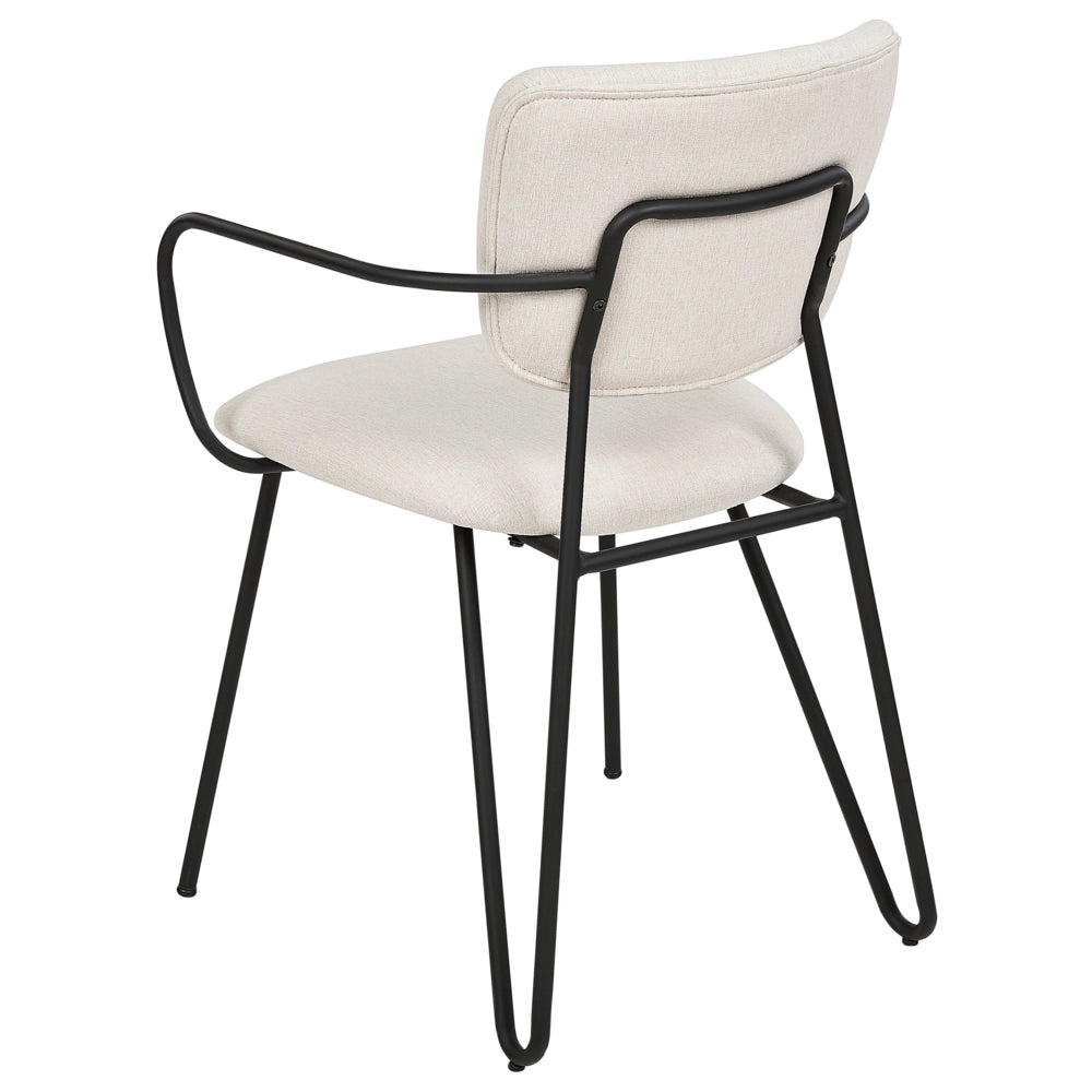 Set di 2 sedie da pranzo Rivestimento in tessuto strutturale in poliestere bianco crema Gambe in metallo nero Schienale curvo senza braccioli Design moderno e contemporaneo