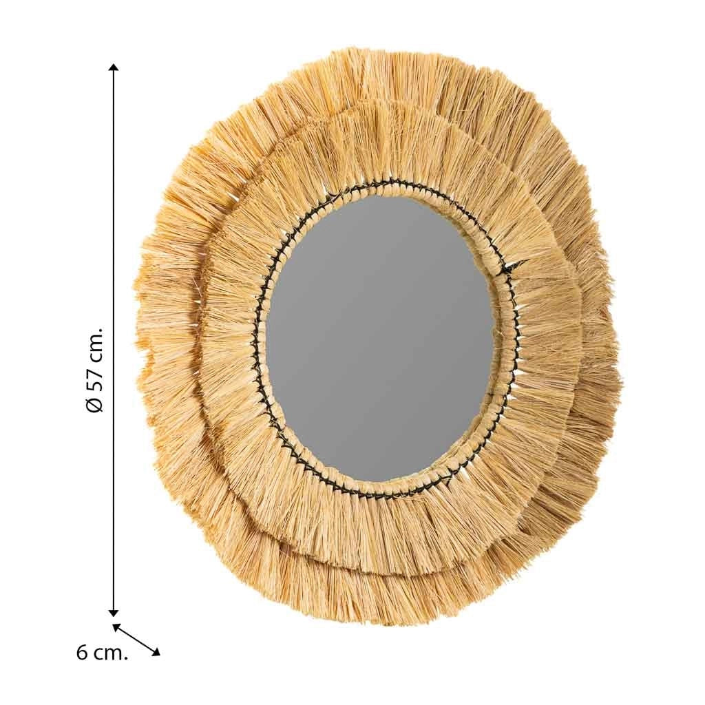 Specchio rotondo in fibra naturale marrone 57x57x6h