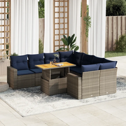 Set Divano da Giardino 9 pz con Cuscini Grigio in Polyrattan 3327022