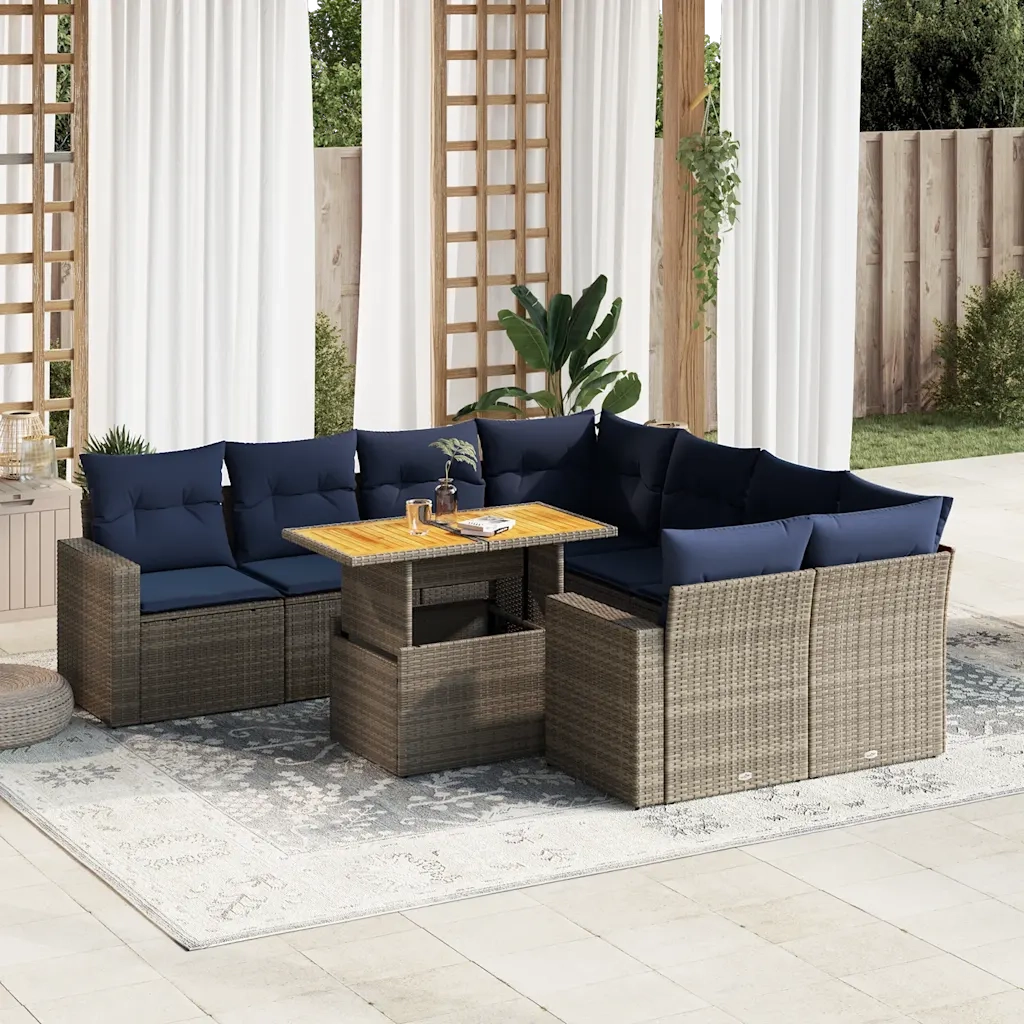 Set Divano da Giardino 9 pz con Cuscini Grigio in Polyrattan 3327022