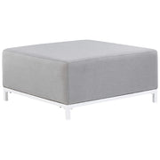 Pouf in tessuto grigio chiaro e piedini bianchi per interni ed esterni struttura in metallo resistente all'acqua