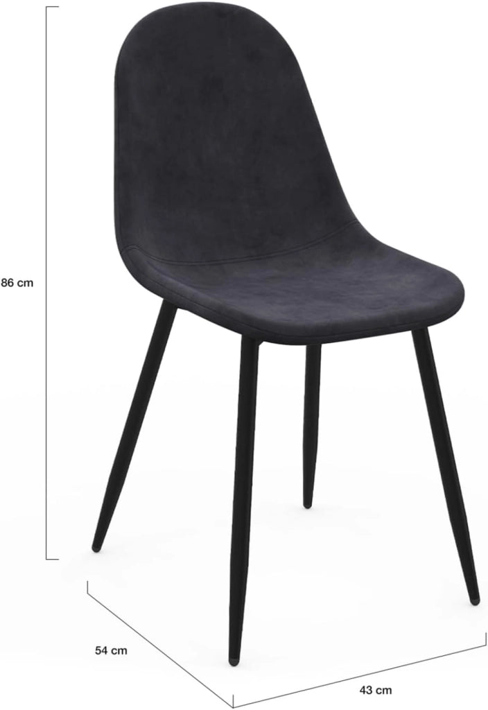 Set di 6 sedie DALI in velluto misto blu, grigio scuro, grigio chiaro e giallo