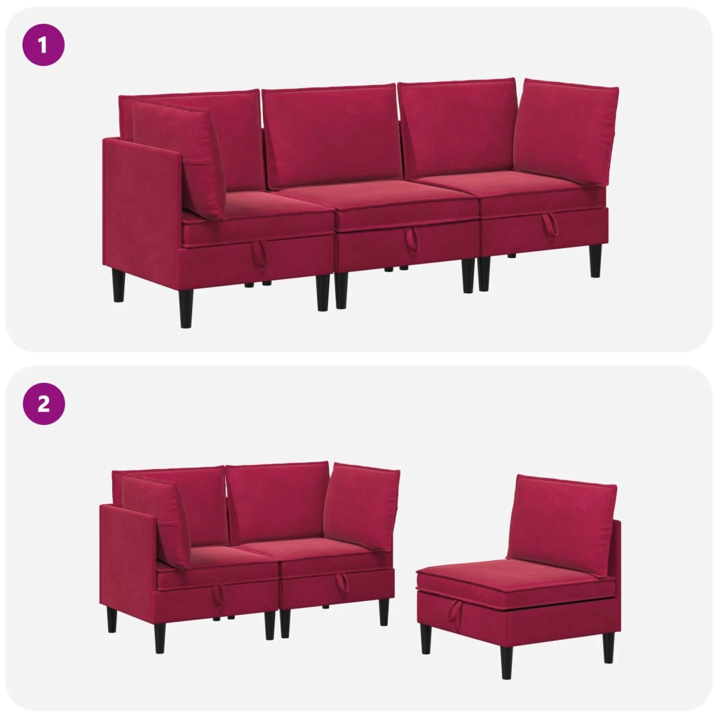 Set di mobili per il soggiorno 3 pcs Rosso Vino Velluto