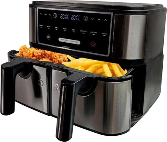 Frittelle a doppia ciotola - Capacità 2x4L - Display digitale - 2600 Watt - XXL - Nero