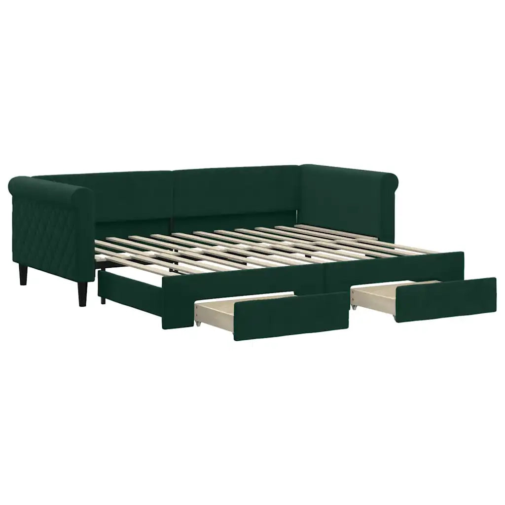 Divano Letto Estraibile Cassetti-Sofa Letto-Daybed Verde Scuro 90x200cm Velluto 331933