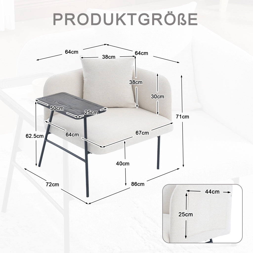 Poltrona relax con tavolino laterale e tasche portaoggetti - in chenille beige