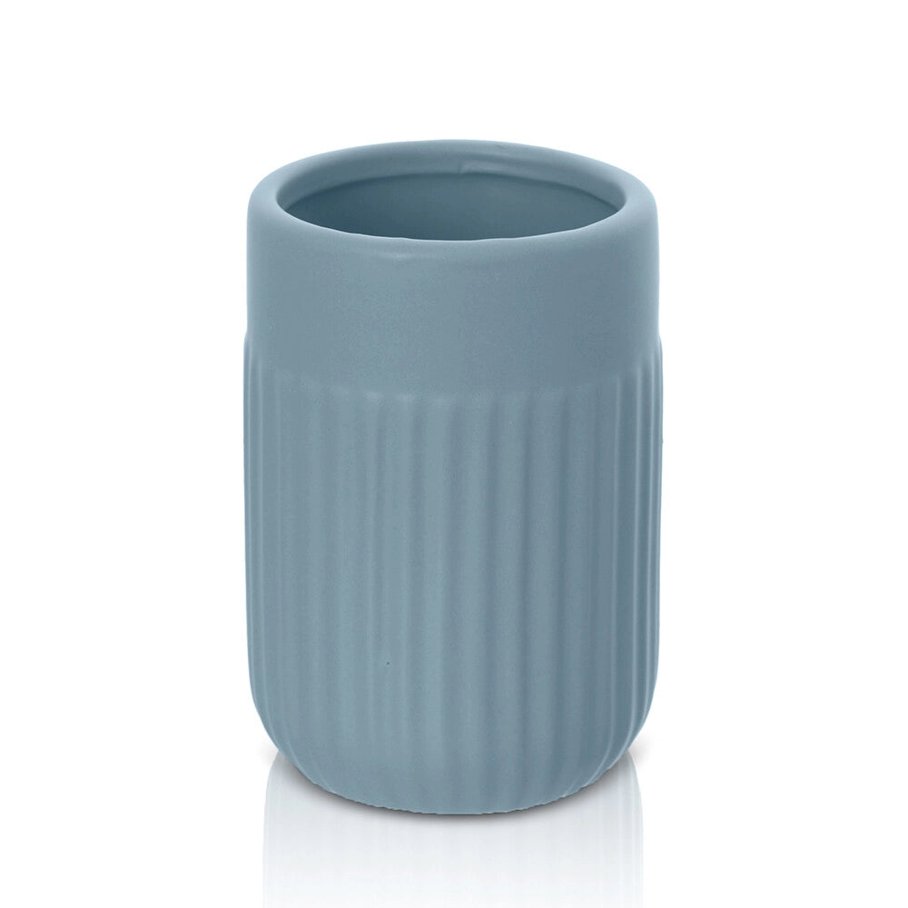 Set accessori bagno in ceramica turchese opaca con dispenser sapone e due portaspazzolini Cup
