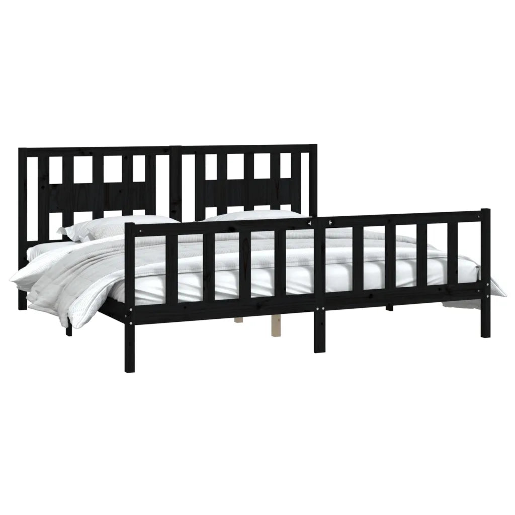 Giroletto con Testiera-Struttura Letto con testiera Nero Legno Massello di Pino 200x200 cm