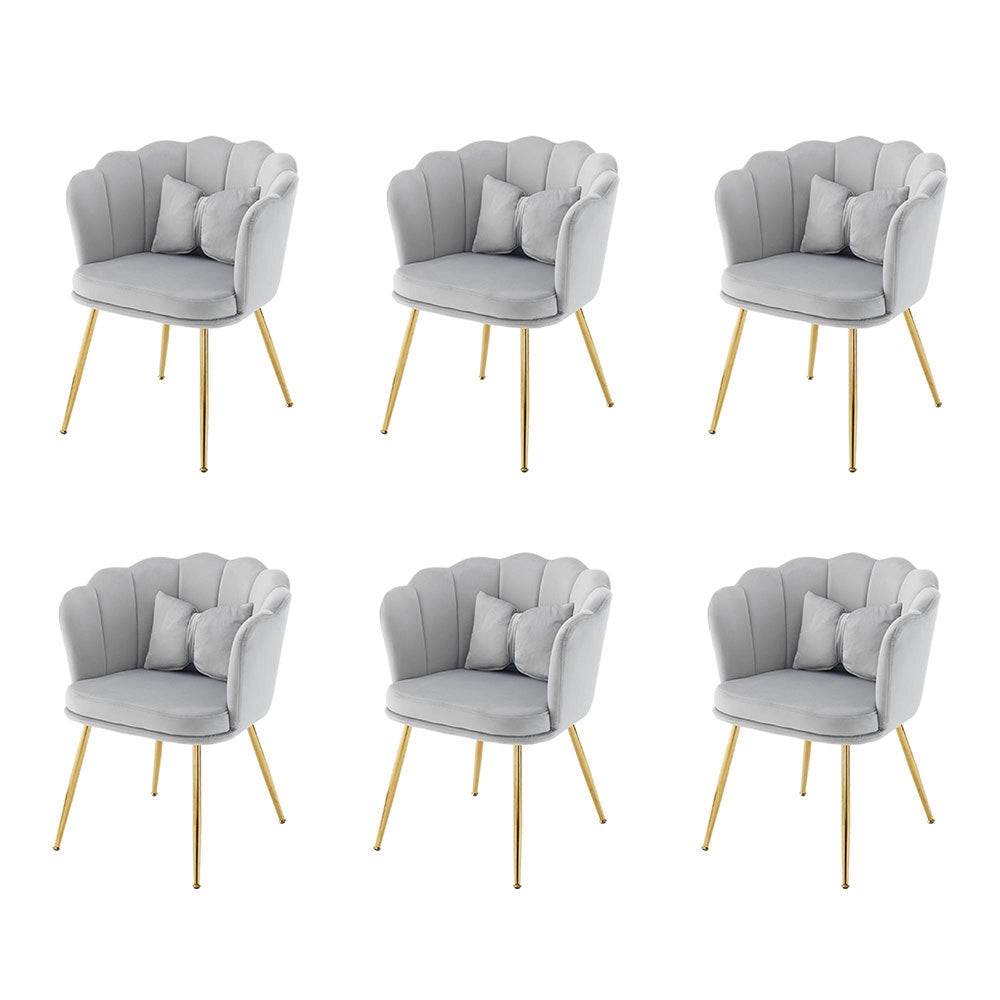 Set di 6 sedie moderne in velluto - Xylo - Dorso a forma di petalo, piedi in metallo dorato, cuscini farfalla