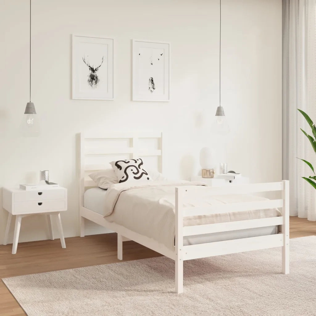 Giroletto-Struttura Letto Bianco in Legno Massello 90x190 cm Single 673023