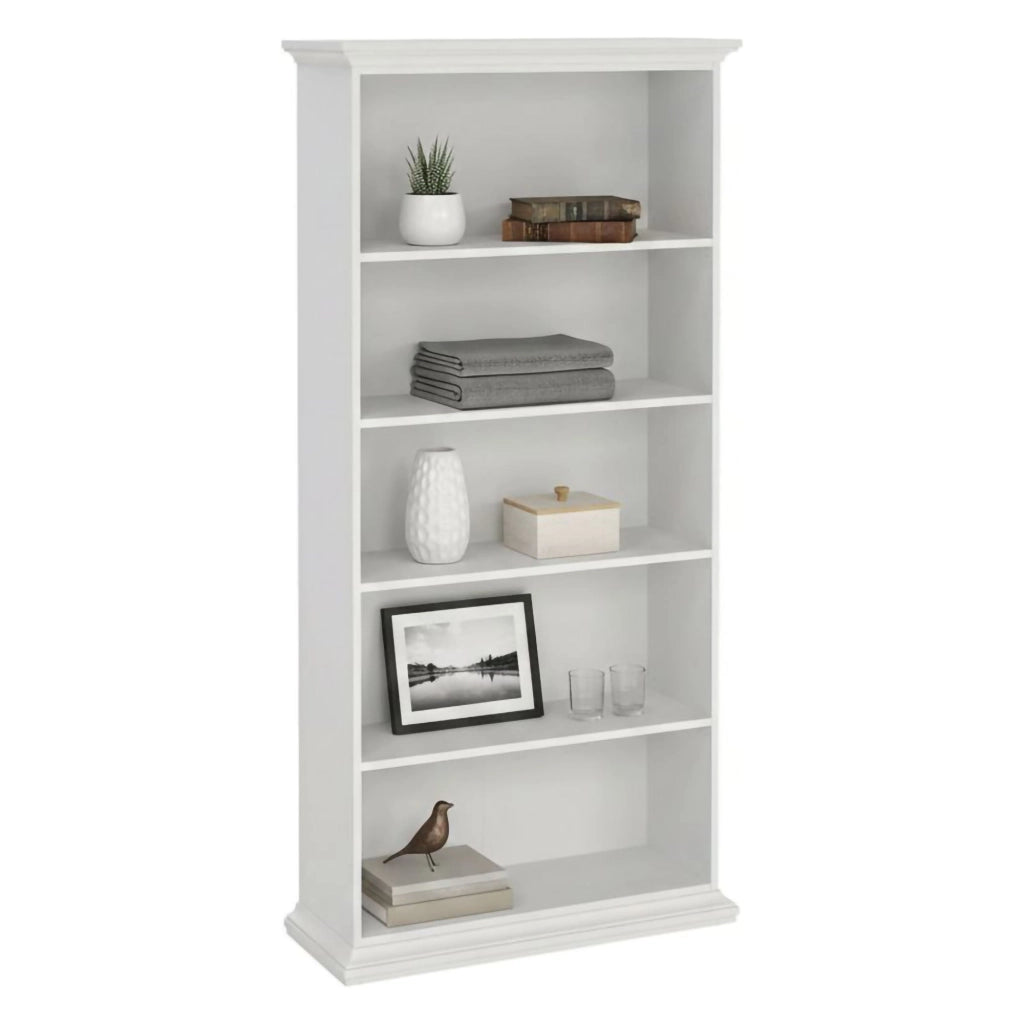 Libreria Aragon, Scaffale da ufficio, Mobile portalibri, Biblioteca, 96x37 h201 cm, Bianco
