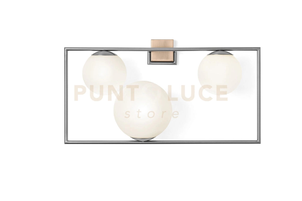 BUBLE APPLIQUE A PARETE 3 SFERE ACCIAIO SPAZZOLATO PARTICOLARI BRONZO ATTACCO E27