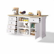 Credenza da Cucina con 5 Cassetti; 2 Ripiani Estraibili; Piano Ribaltabile e Prese; 150x65x75;5 cm
