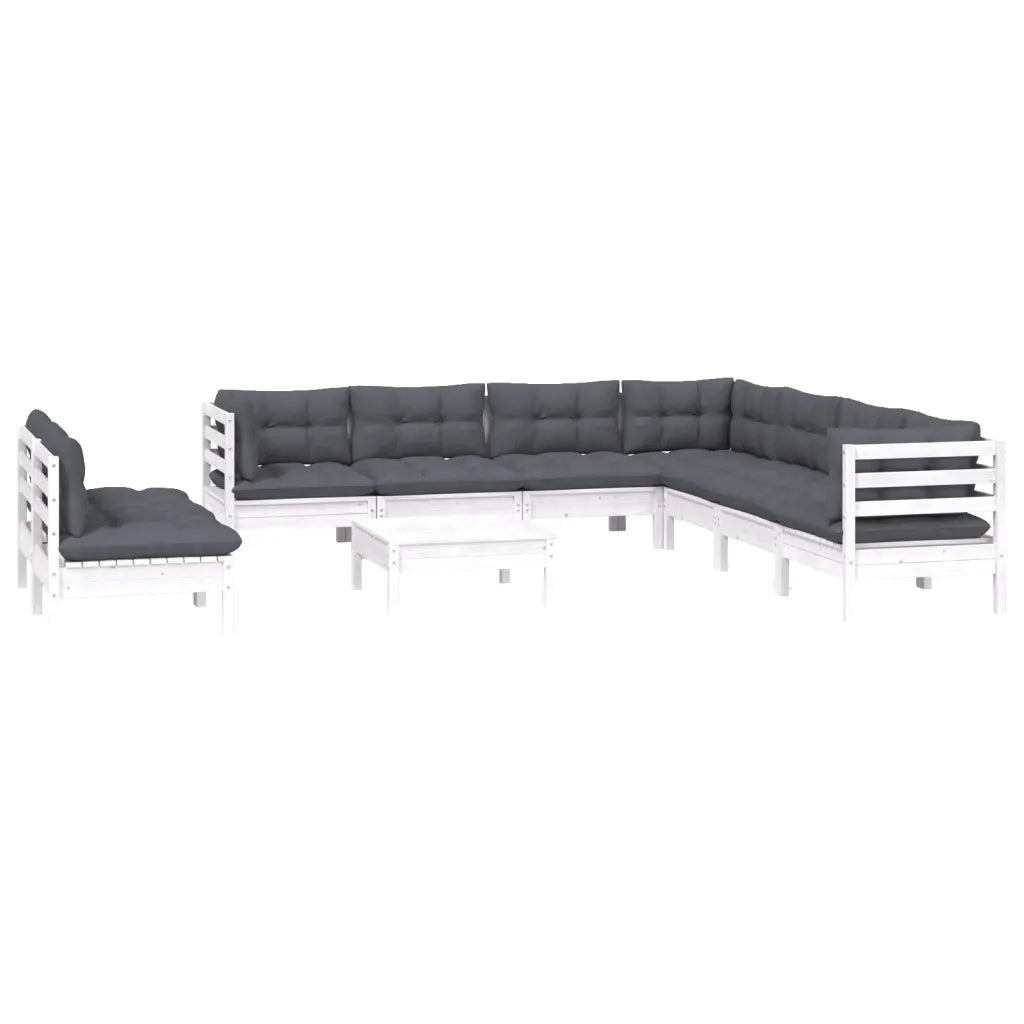 Set Divani da Giardino 10 pz con Cuscini Bianchi Legno di Pino cod mxl 44356
