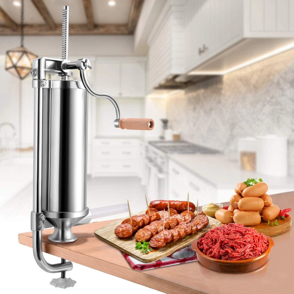 2,5kg Insaccatrice manuale per salsicce Macchina per salsiccia in acciaio inox salsicce siringa con 4 tubi di riempimento