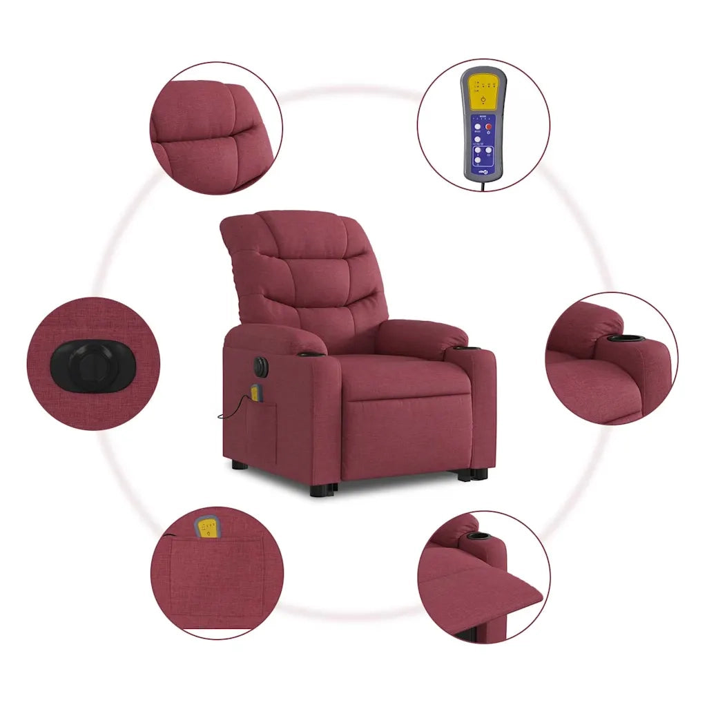 Poltrona Alzapersona Massaggiante Elettrica Rosso Vino Tessuto 3206675